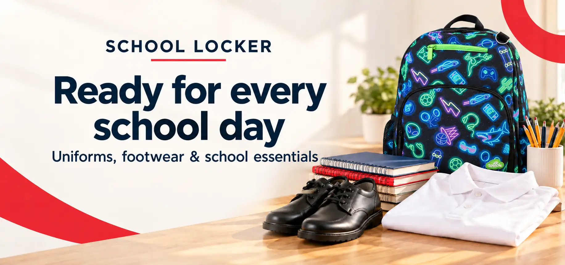 School locker banner with colorful Spencil backpack